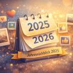 Illustration eines Kalenderwechsels von 2025 zu 2026 als Symbol für einen ruhigen Jahresrückblick auf Dampfanzeigen.de