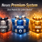 Grafik zum neuen Premium-System von Dampfanzeigen.de mit den drei Paketen Start, Plus und Max
